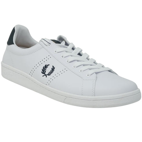 Fred Perry Black Heel B721 White Leather Trainers